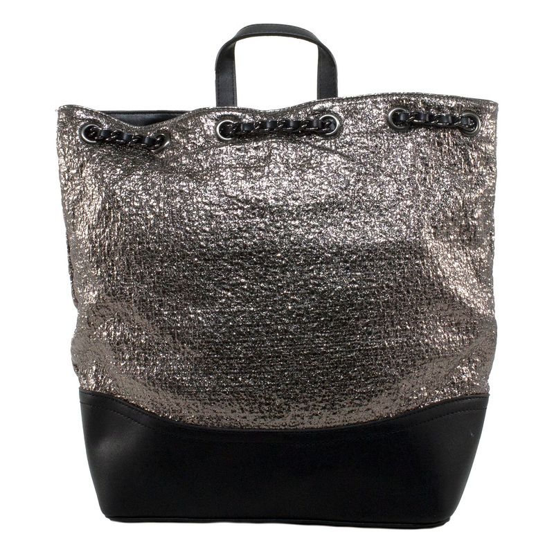 MAILEA - Mochila ecocuero grande metalizada para mujer asfalto