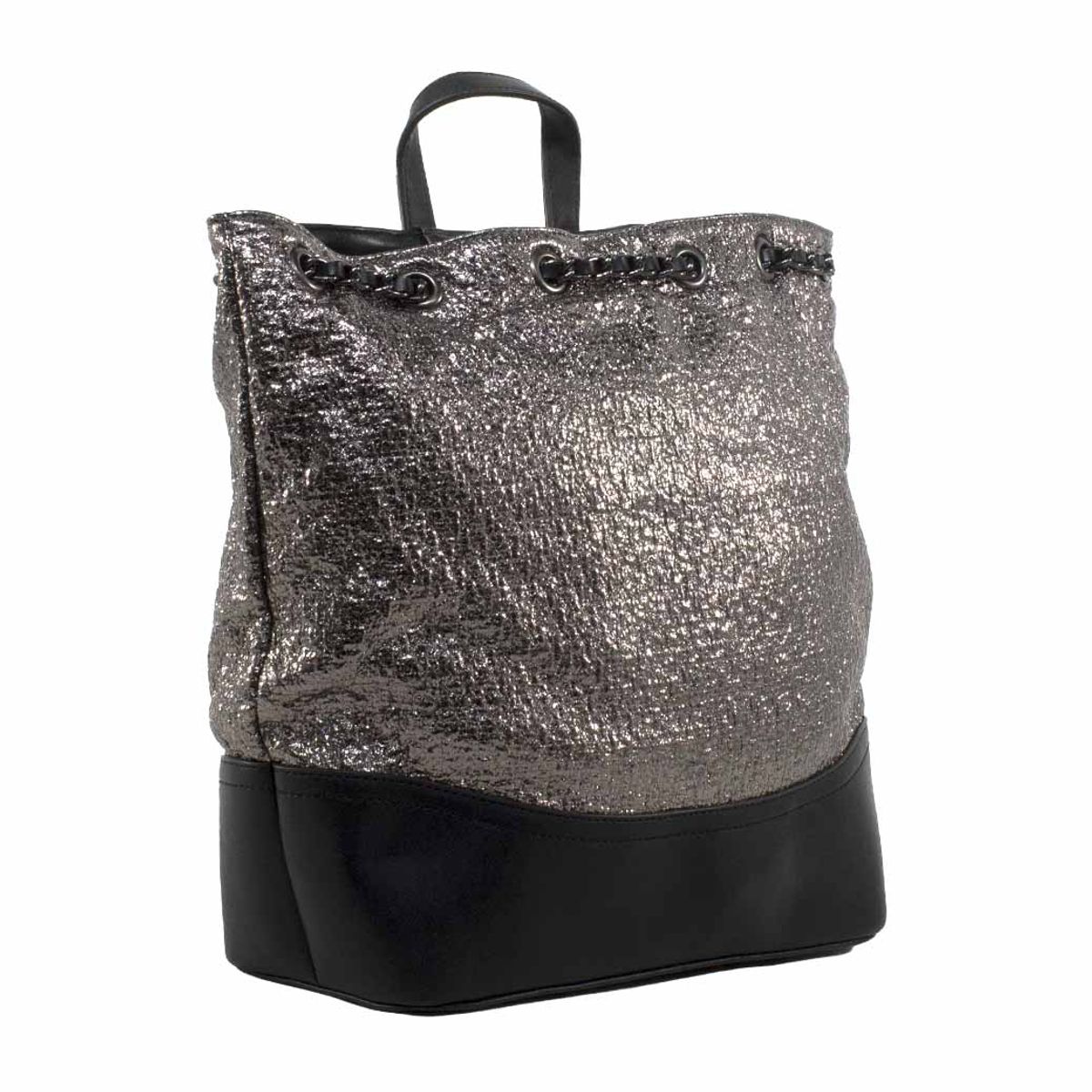 MAILEA - Mochila ecocuero grande metalizada para mujer asfalto