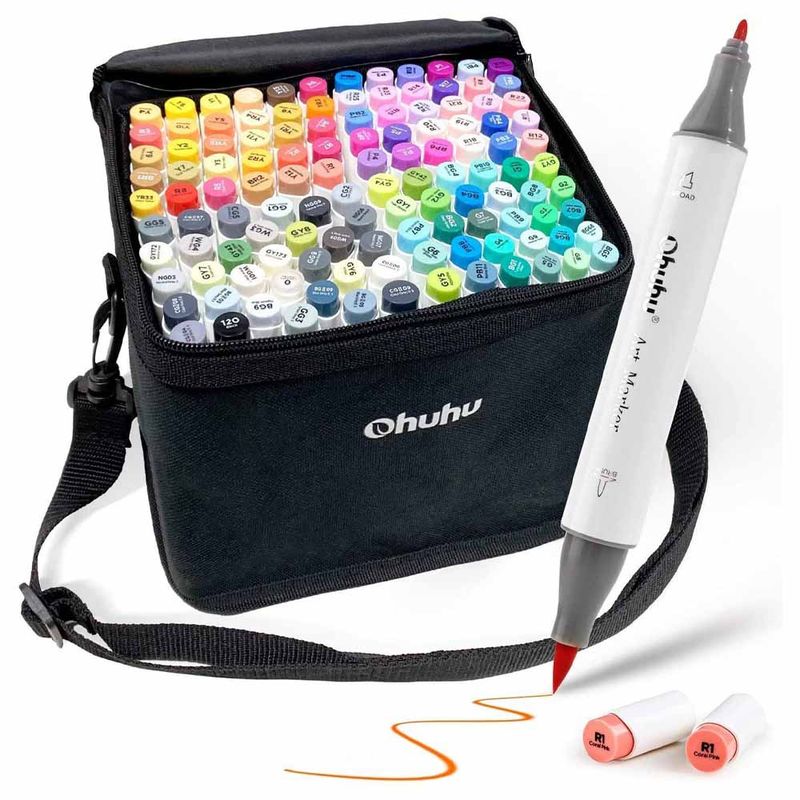 OHUHU - Ohuhu 120 Marcadores De Alcohol + 1 Blender. Pincel&fina