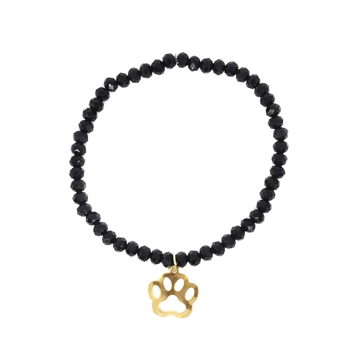 COGGIOLA - Pulsera Elásticada Cristales Negro Huella Perro Enchapado Oro 18K