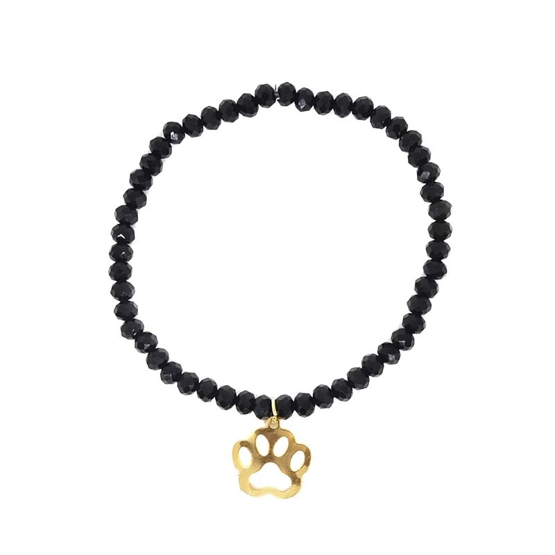 ANDREA COGGIOLA JOYAS - Pulsera Elásticada Cristales Negro Huella Perro Enchapado Oro 18K