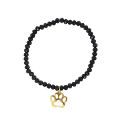 ANDREA COGGIOLA JOYAS - Pulsera Elásticada Cristales Negro Huella Perro Enchapado Oro 18K