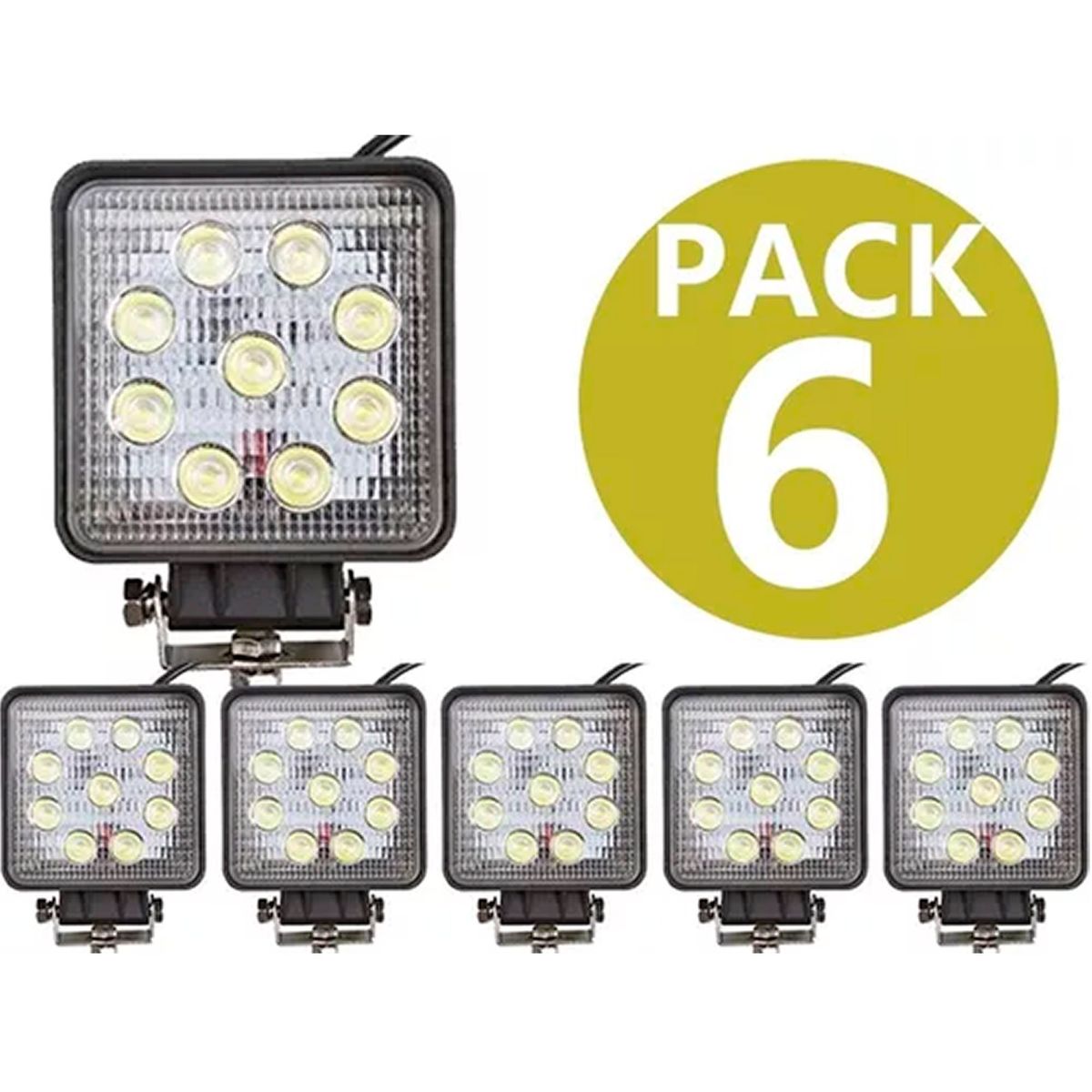 OFERTABKN - Pack 6 Foco Led Neblinero 27w Cuadrados 9 Led 4x4