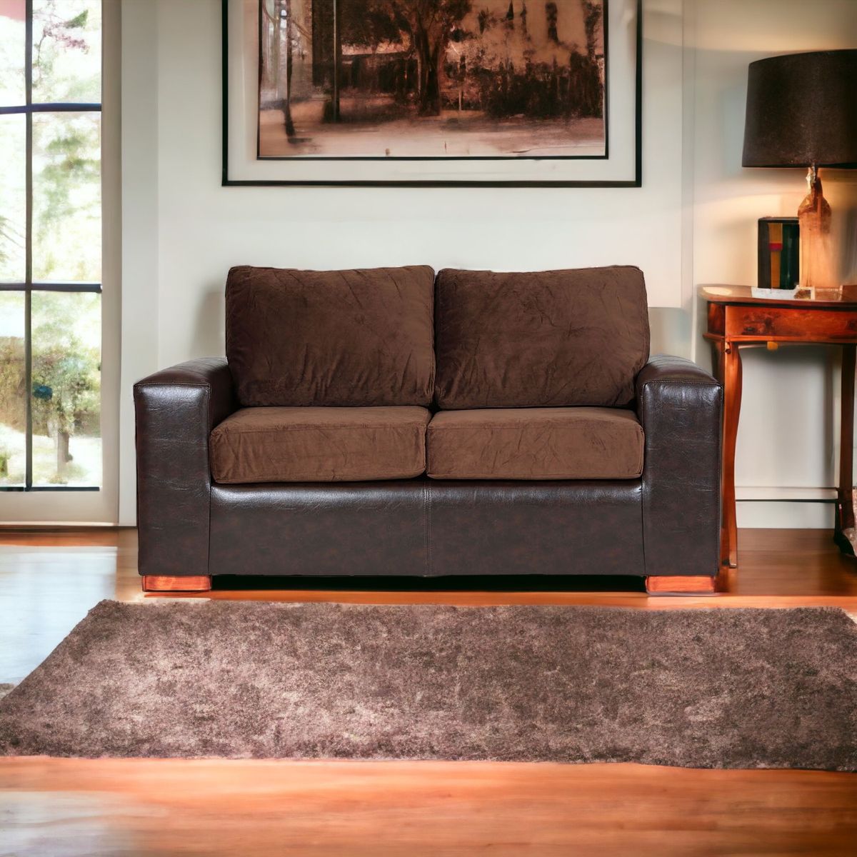 MUEBLES AMERICA - Sofá Infinity 2 Cuerpos Pu Café Felpa Chocolate.