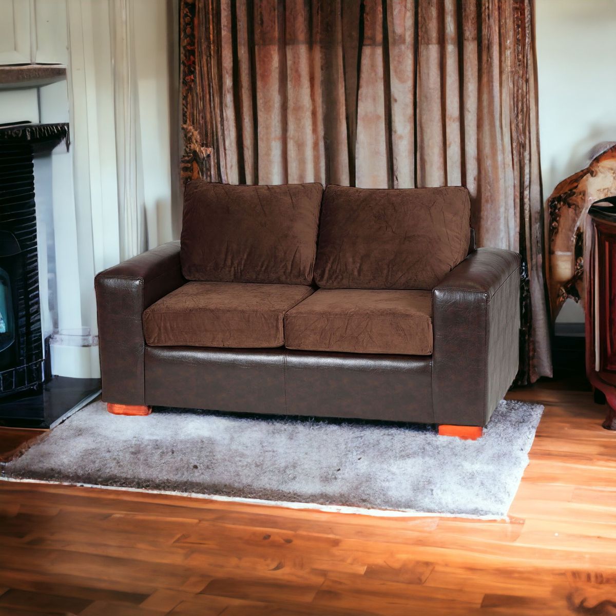 MUEBLES AMERICA - Sofá Infinity 2 Cuerpos Pu Café Felpa Chocolate.