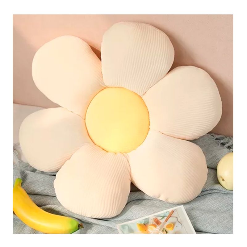 GENERICO - Cojín Decorativo Forma de Flor Blanca Amarilla 45cm