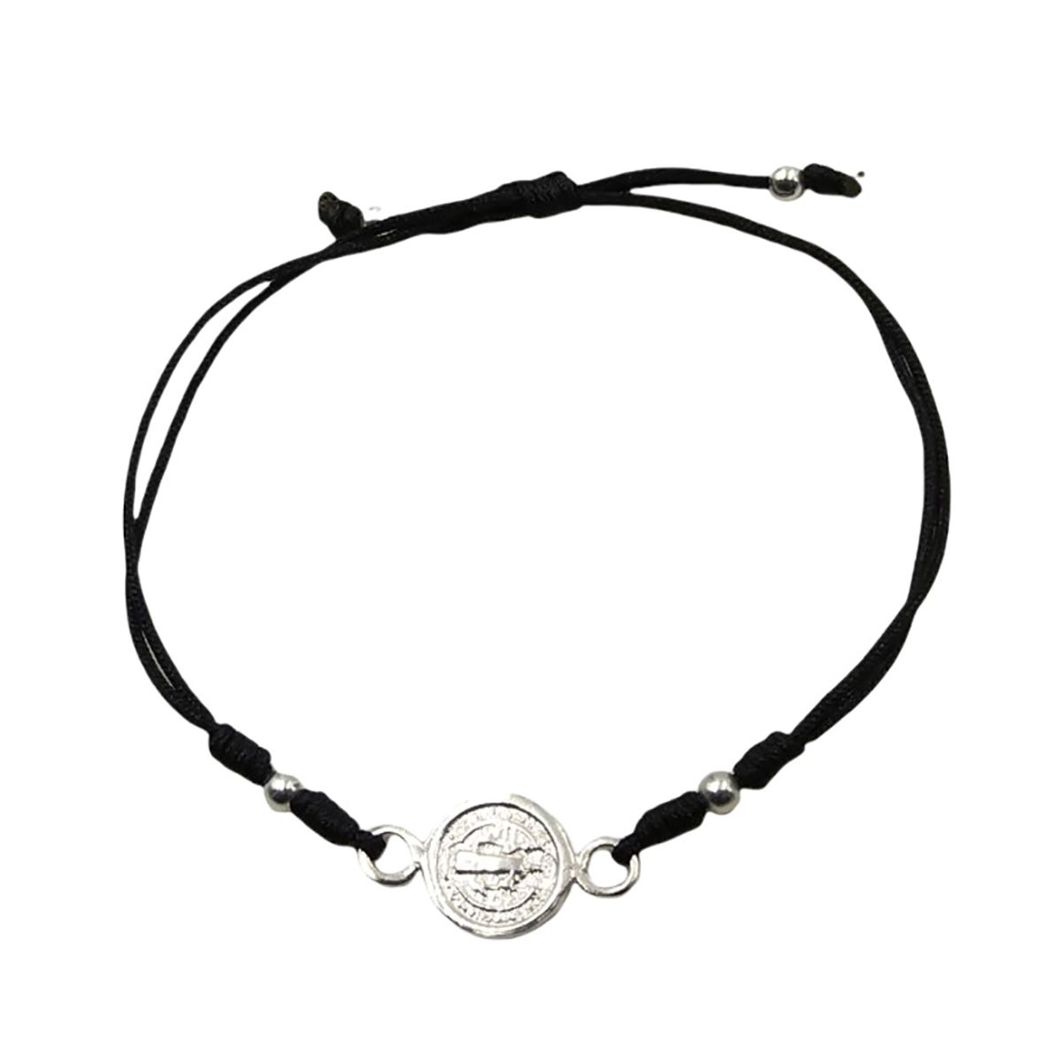COGGIOLA - Pulsera San Benito Plata Fina 925 Cordón Negro Adaptable