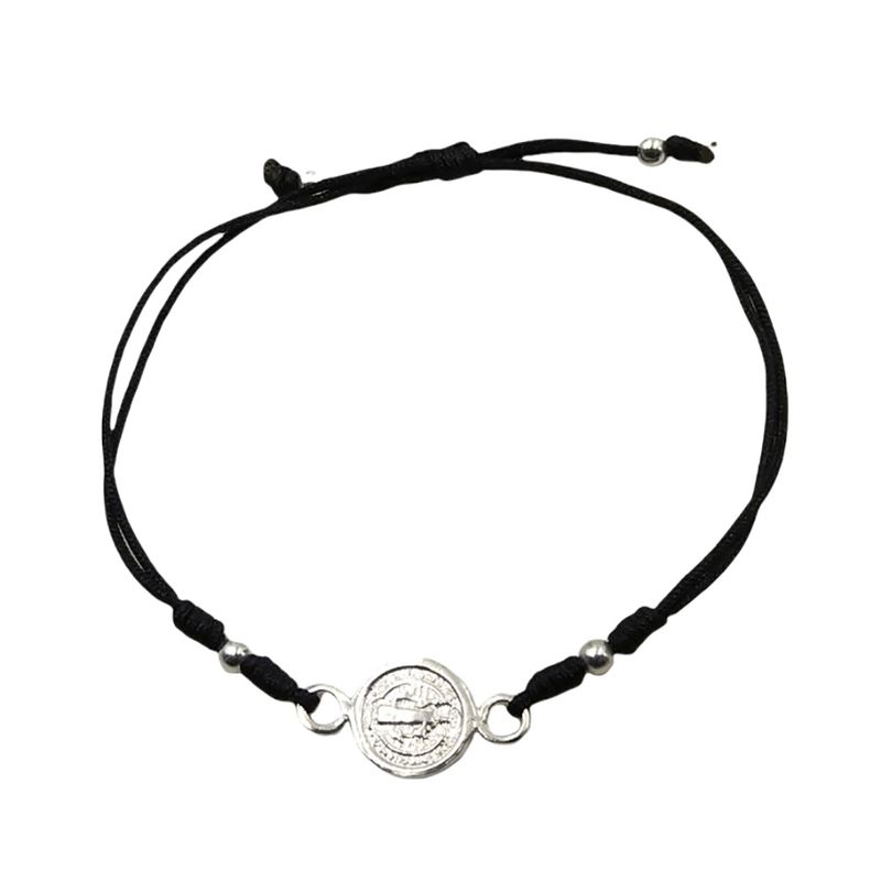 ANDREA COGGIOLA JOYAS - Pulsera San Benito Plata Fina 925 Cordón Negro Adaptable