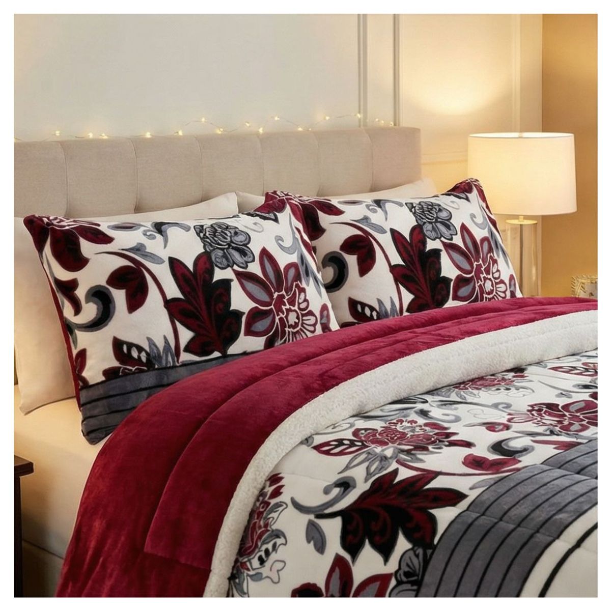 GENERICO - Cobertor Chiporro Invierno 1.5 Plazas - Burdeo Hojas M1522