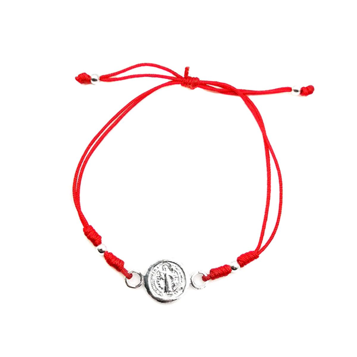 ANDREA COGGIOLA JOYAS - Pulsera San Benito Plata Fina 925 Cordón Rojo Adaptable