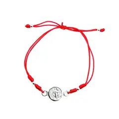 COGGIOLA - Pulsera San Benito Plata Fina 925 Cordón Rojo Adaptable