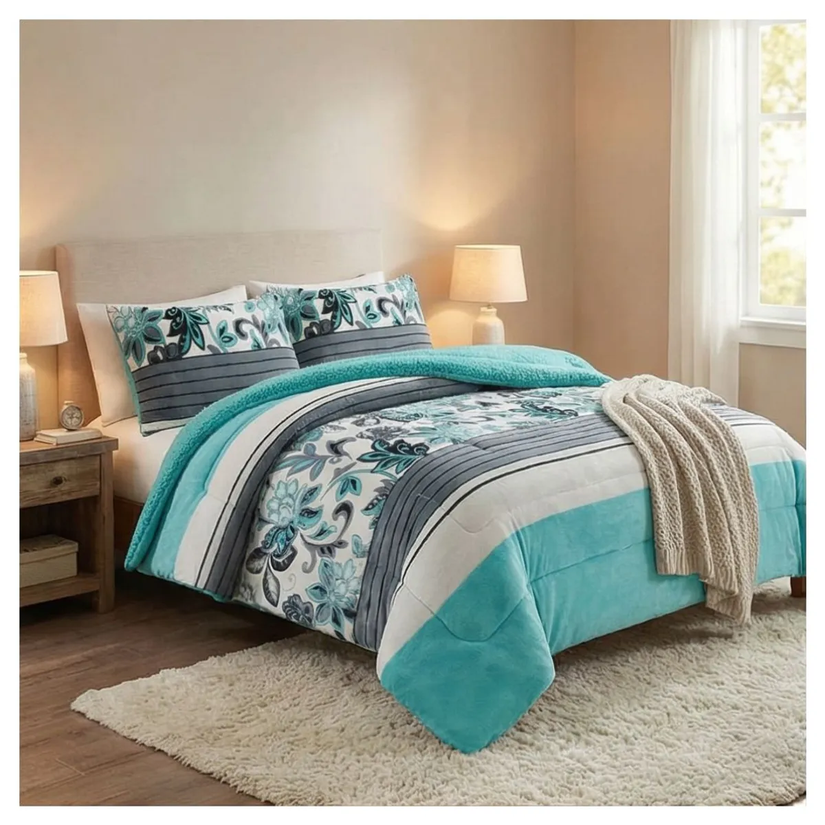 GENERICO - Cobertor Chiporro Invierno 2 Plazas - Turquesa Hojas M28