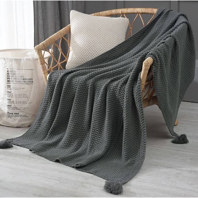ANGELES DEL HOGAR - Manta para sofa tejida con Borlas 172x127cm