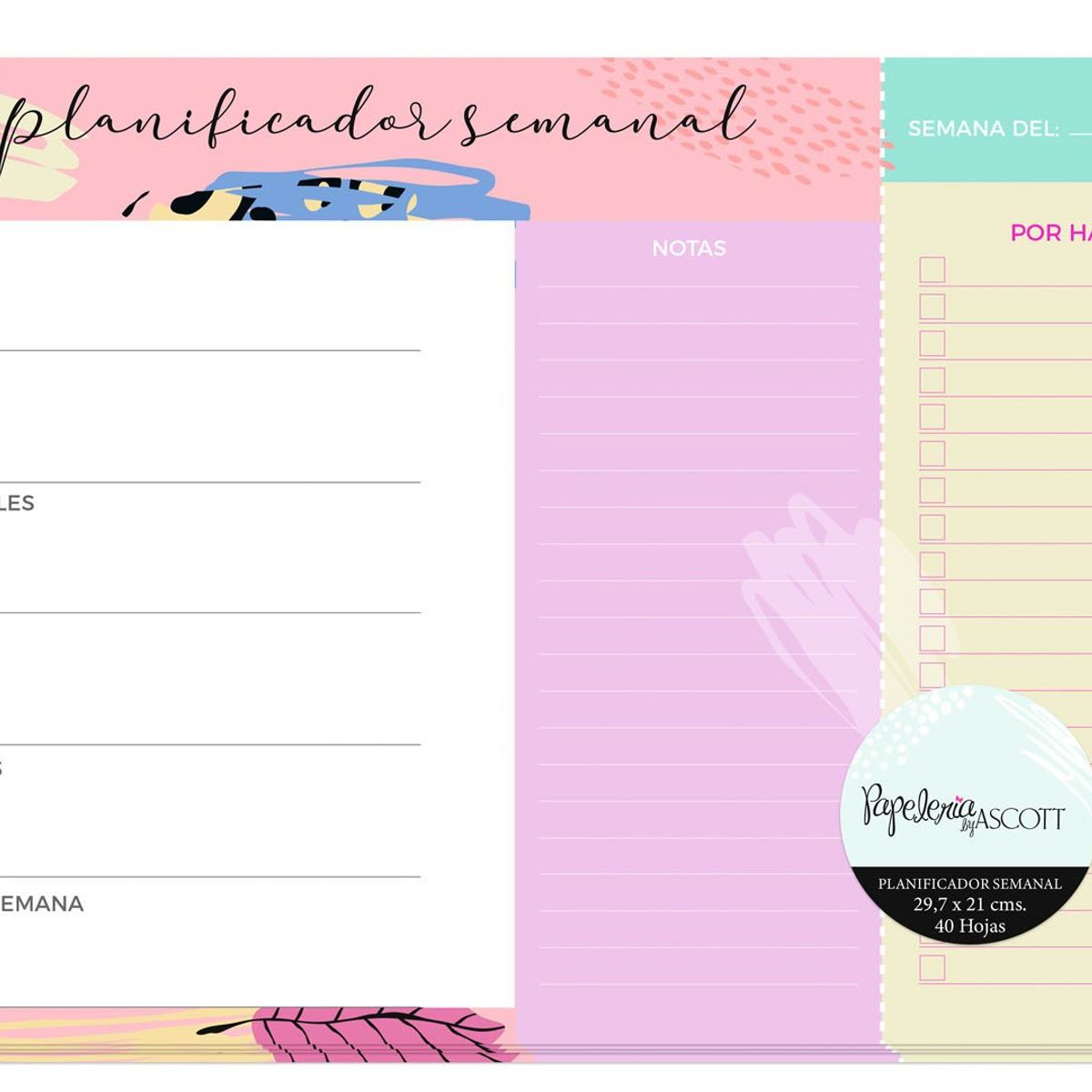 ASCOTT - Calendario Agenda Planificador Semanal Ascott 40hj 297x21cm
