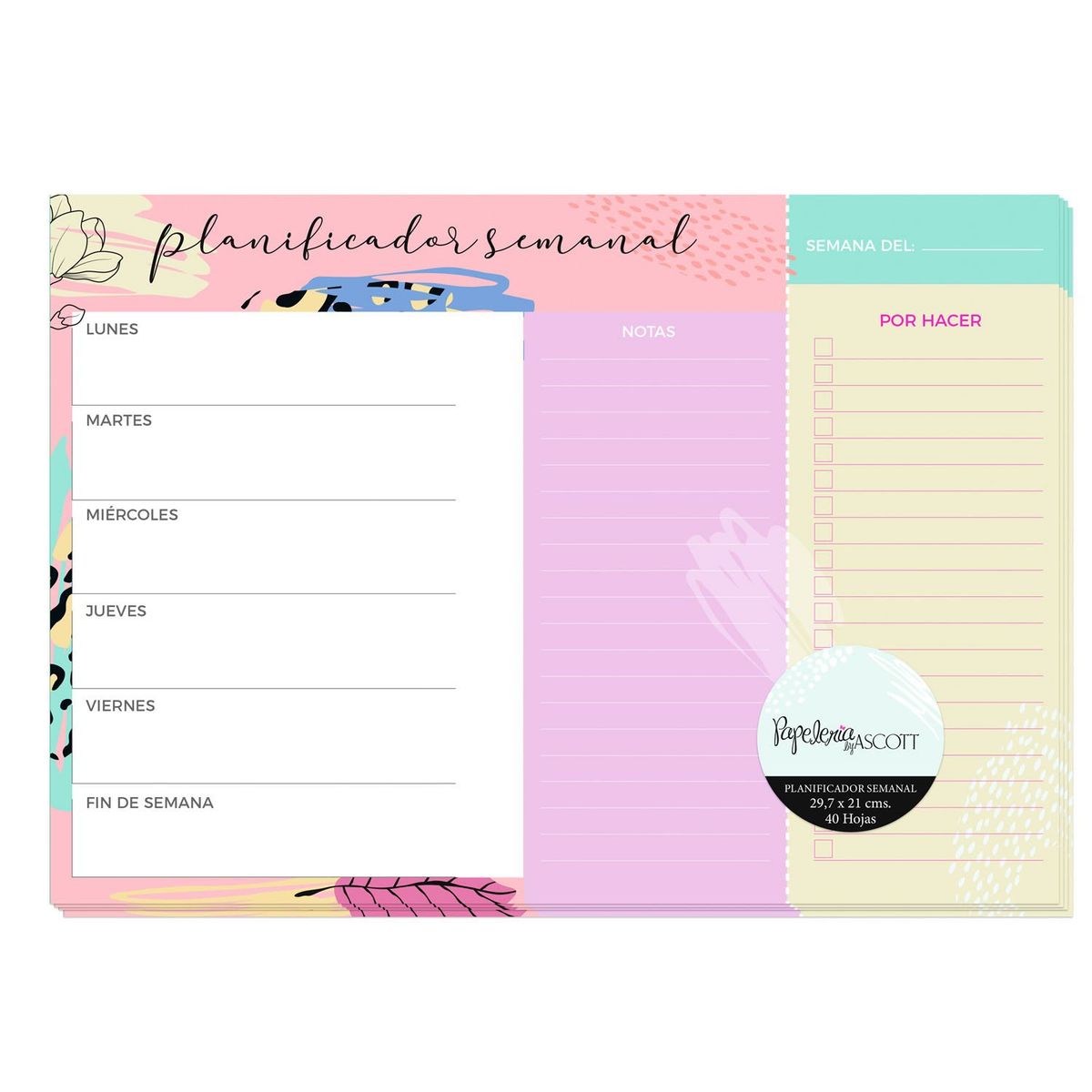 ASCOTT - Calendario Agenda Planificador Semanal Ascott 40hj 297x21cm