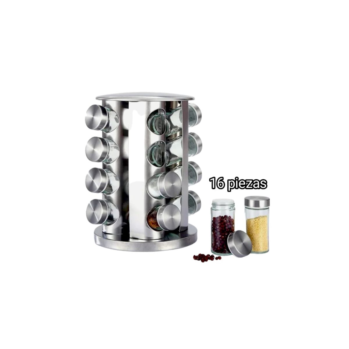 GENERICO - Botellas De Condimentos 16 piezas Con Estante Giratorio