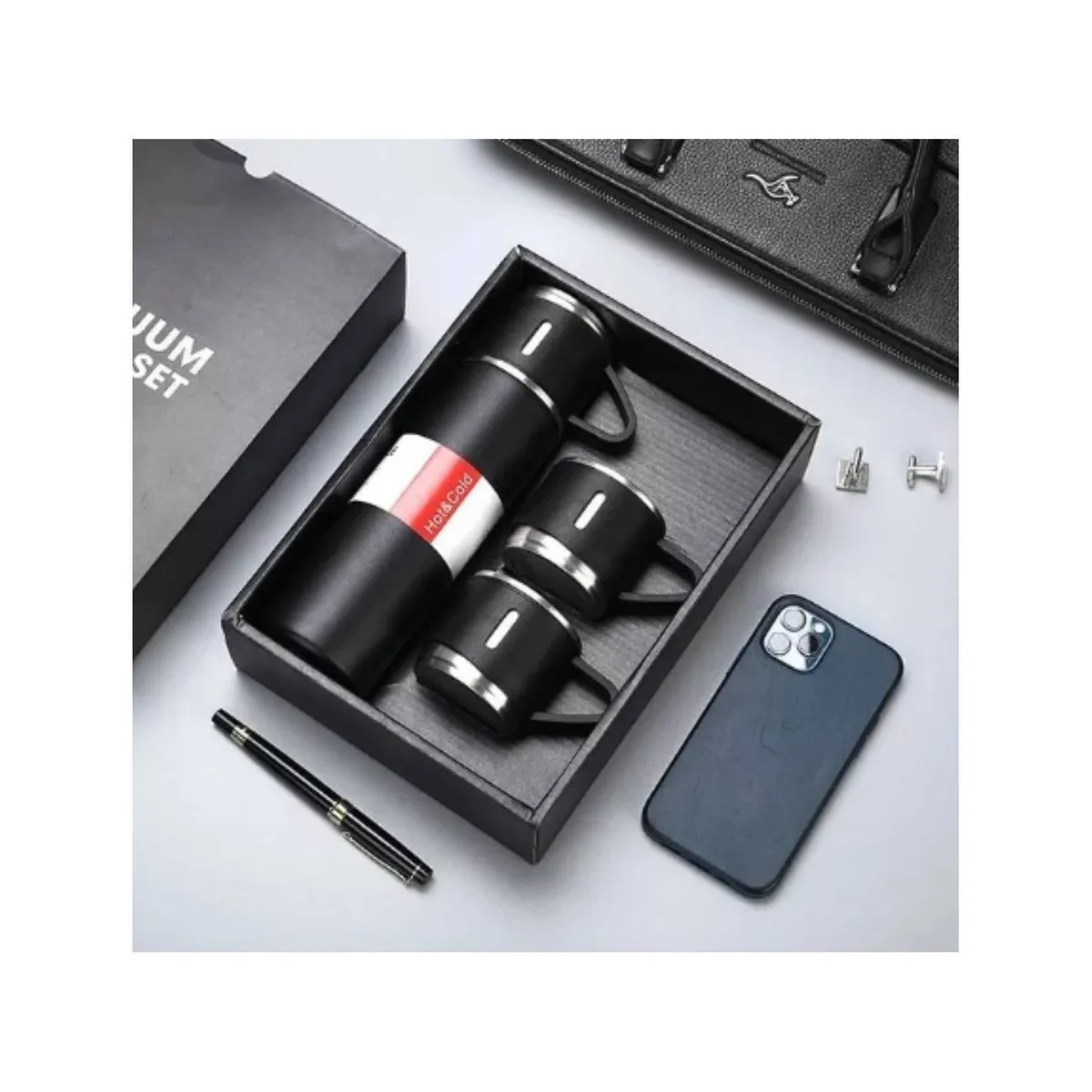 GENERICO - Set Termo Termico 500ml Termo + 2 Tazas Acero Onxidable - Negro…