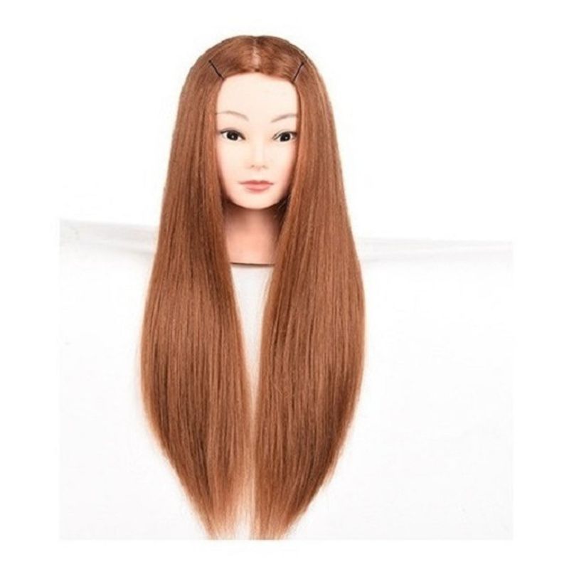 GENERICO - Cabeza Practica Cabello Sintetico Castaño Claro Tecnica Corte Peinado