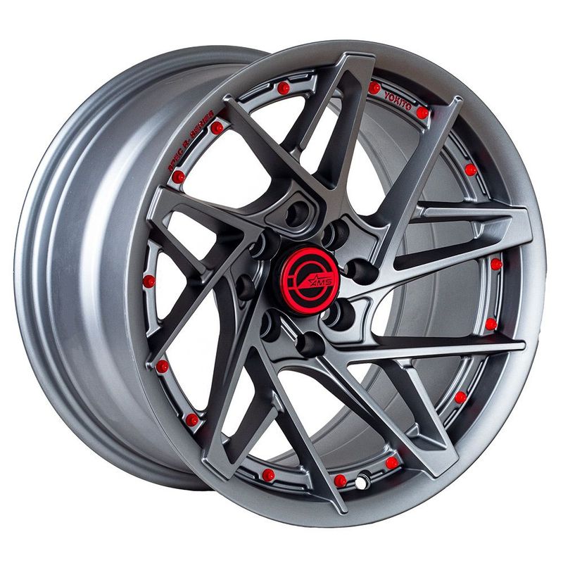GENERICO - AMS 15X8.25 4X100 4X114.3 ET0 YOKITO QC1807 MATTE GUN/RED (SET 4 LLANTAS)