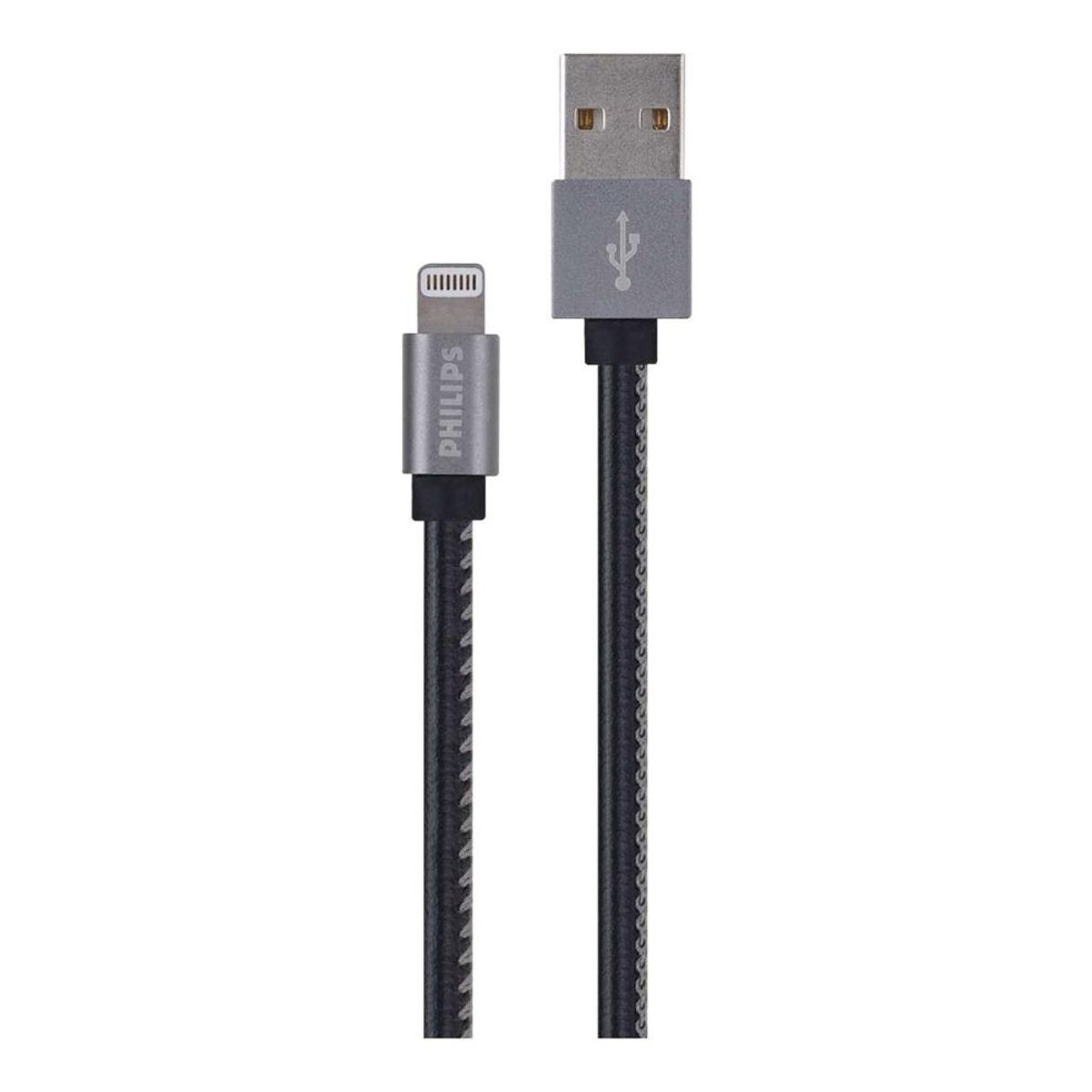 PHILIPS - Cable lightning 1.2 Mts Goma Plano Negro Dlc2508cb