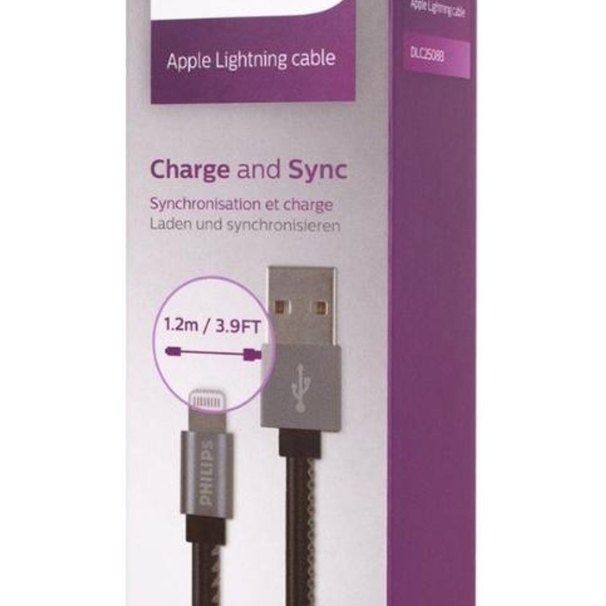 PHILIPS - Cable lightning 1.2 Mts Goma Plano Negro Dlc2508cb