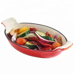 IMAHE - Plato De Hierro Enlozado 26 Cm Ovalado Rojo Briva