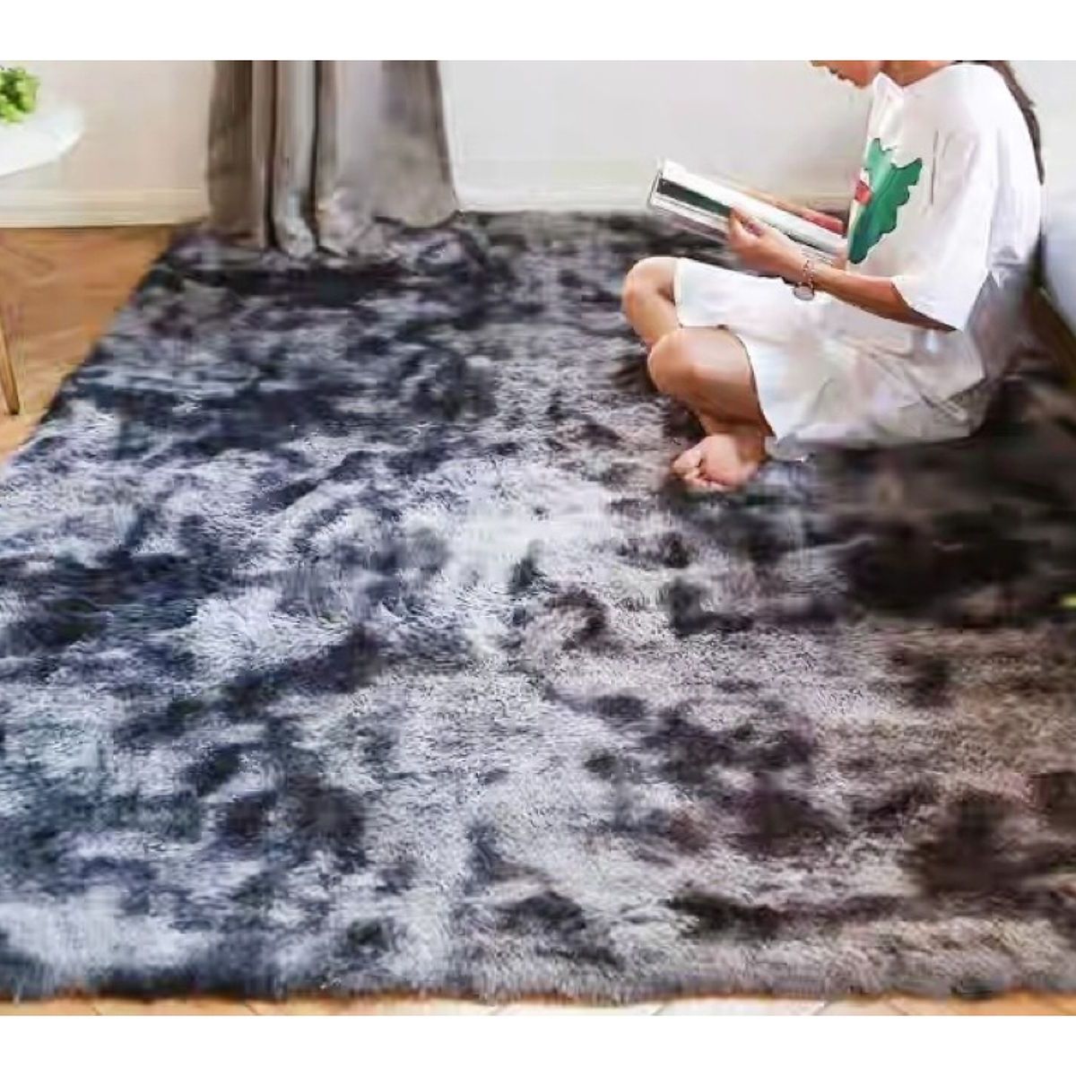 BJ HOGAR - Alfombra Peluda 180cm X 200cm Gris Oscuro mixto