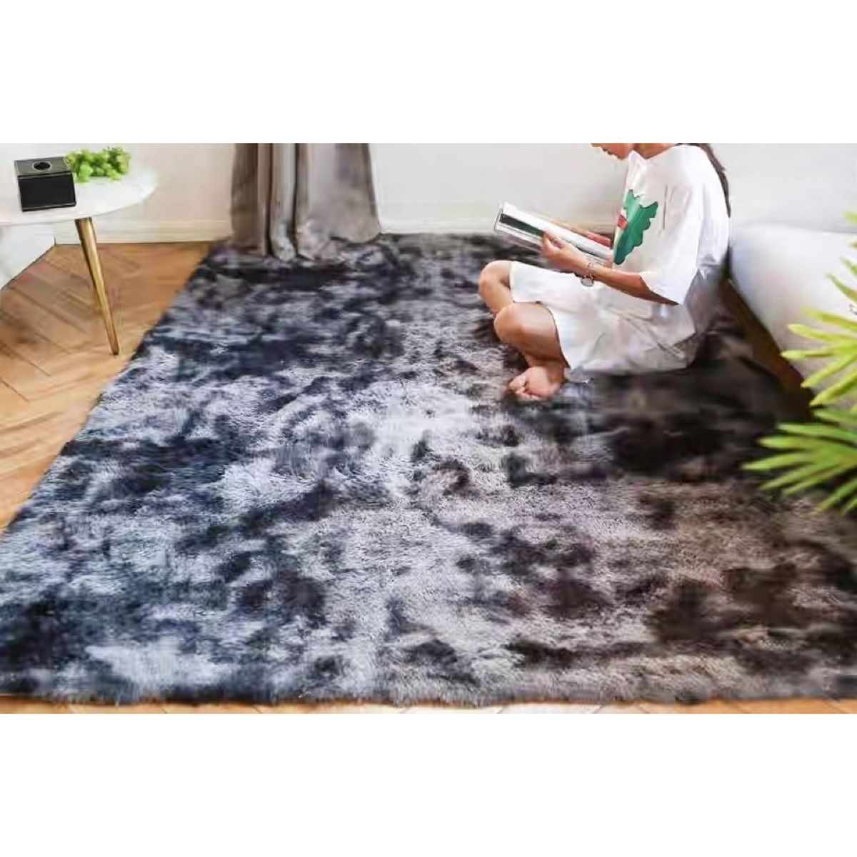 BJ HOGAR - Alfombra Peluda 180cm X 200cm Gris Oscuro mixto