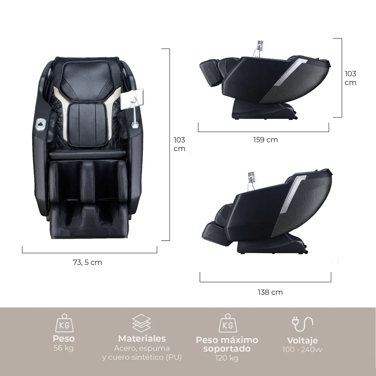 RELAN - Sillón de Masajes R3000 Reclinable con Gravedad Cero Relan