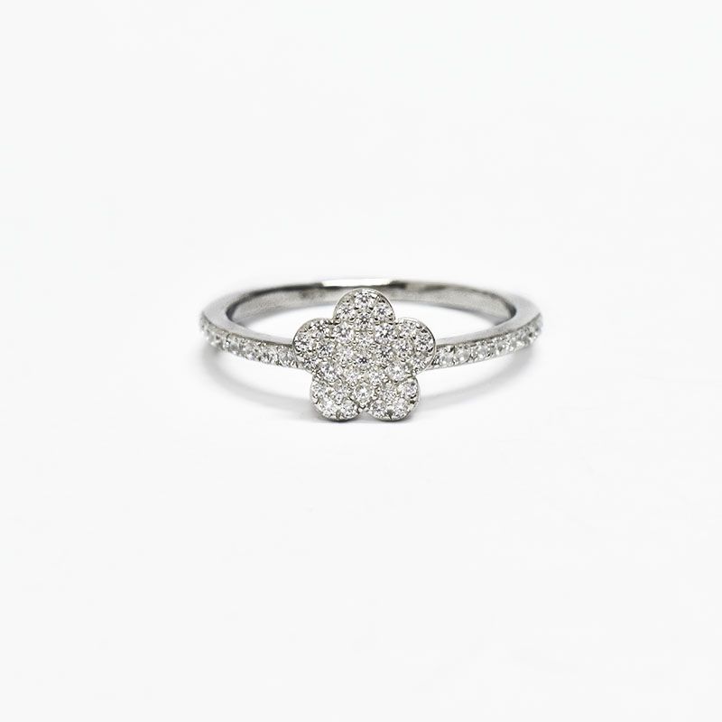 ROSETT - Anillo con flor en circones y mitad de argolla en circones Plata 925