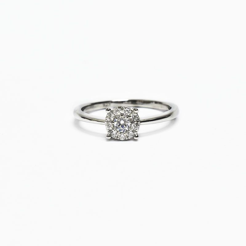 ROSETT - Anillo solitario con circón rodeado de micro circones