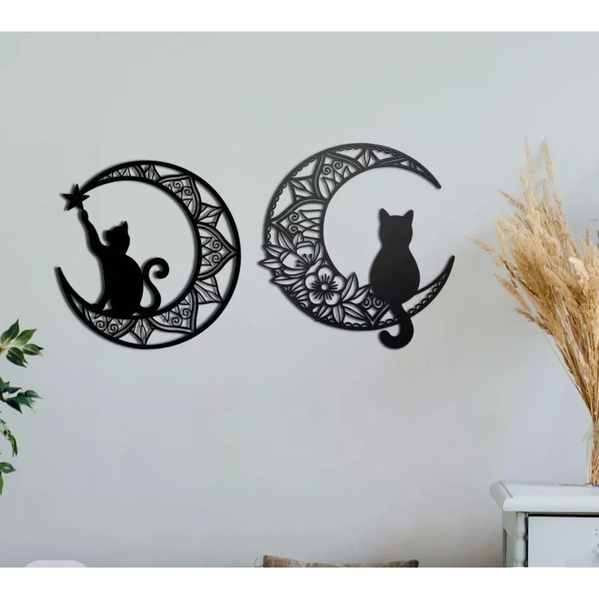 GENERICO - Cuadro Decorativo  Figura Gato  Luna Mdf  39*36cm X 2 Unidades