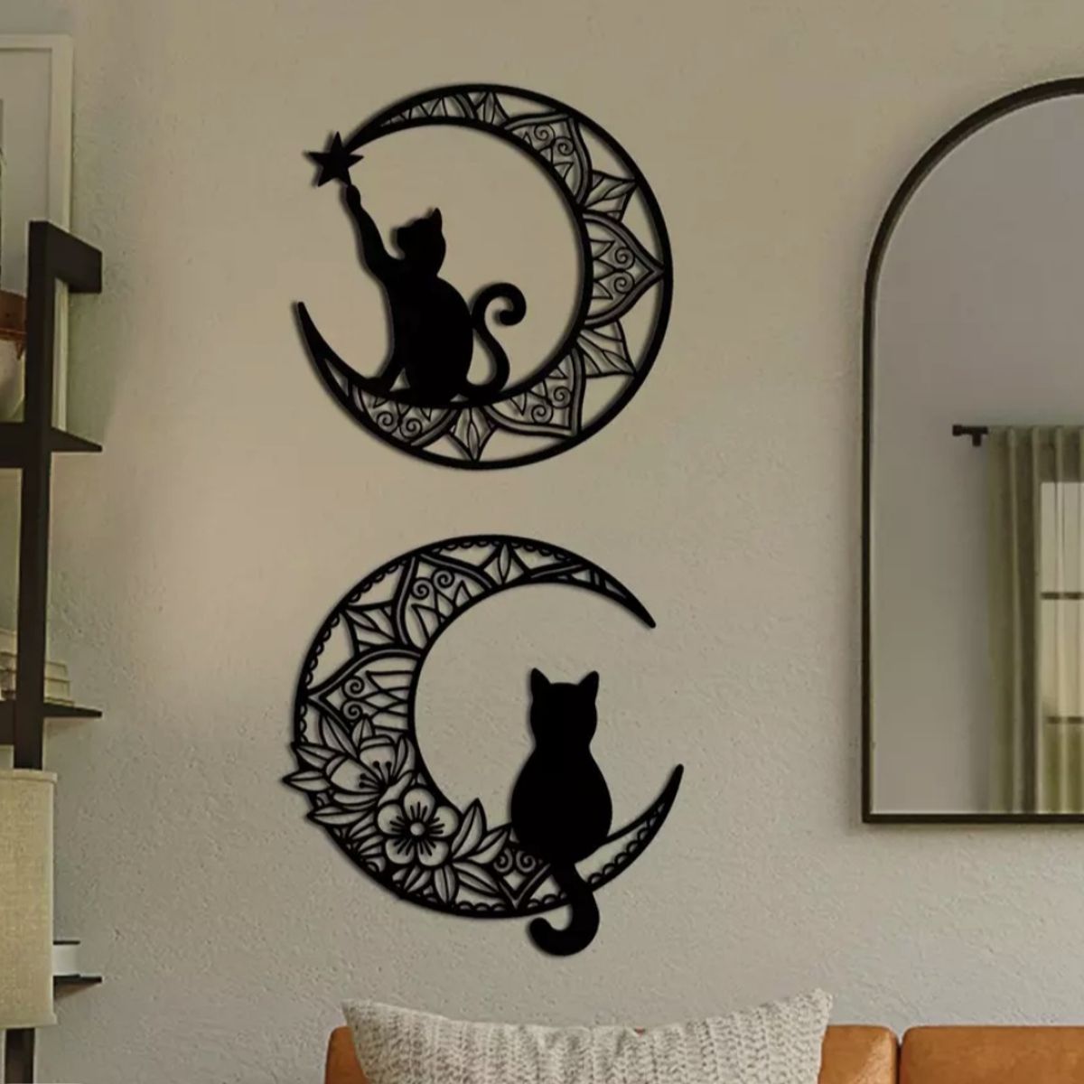 GENERICO - Cuadro Decorativo  Figura Gato  Luna Mdf  39*36cm X 2 Unidades