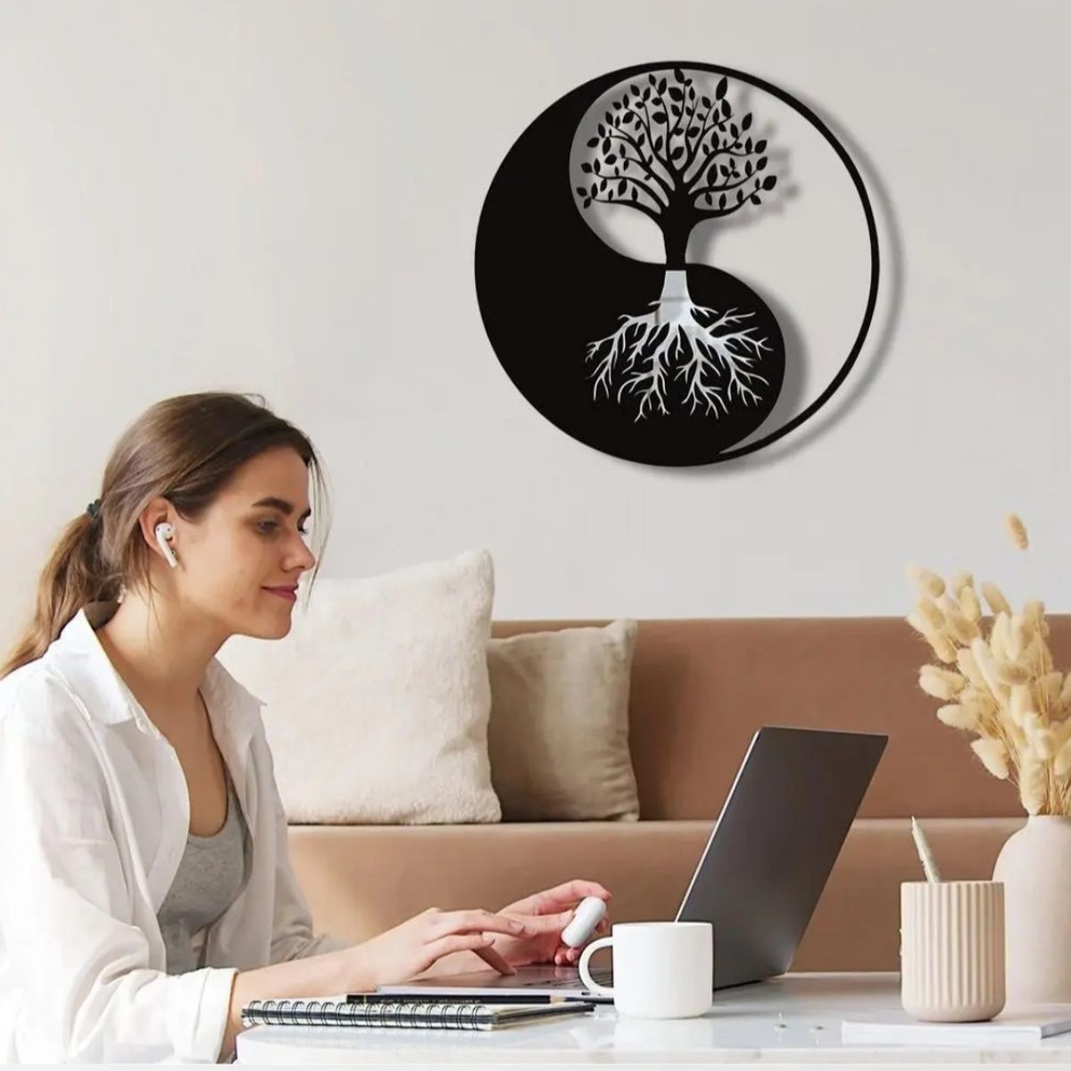 GENERICO - Cuadro Decorativo  de madera mdf yin yang