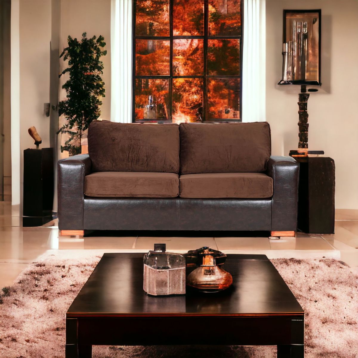 MUEBLES AMERICA - Sofá Infinity 3 Cuerpos Pu Café Felpa Café Moro