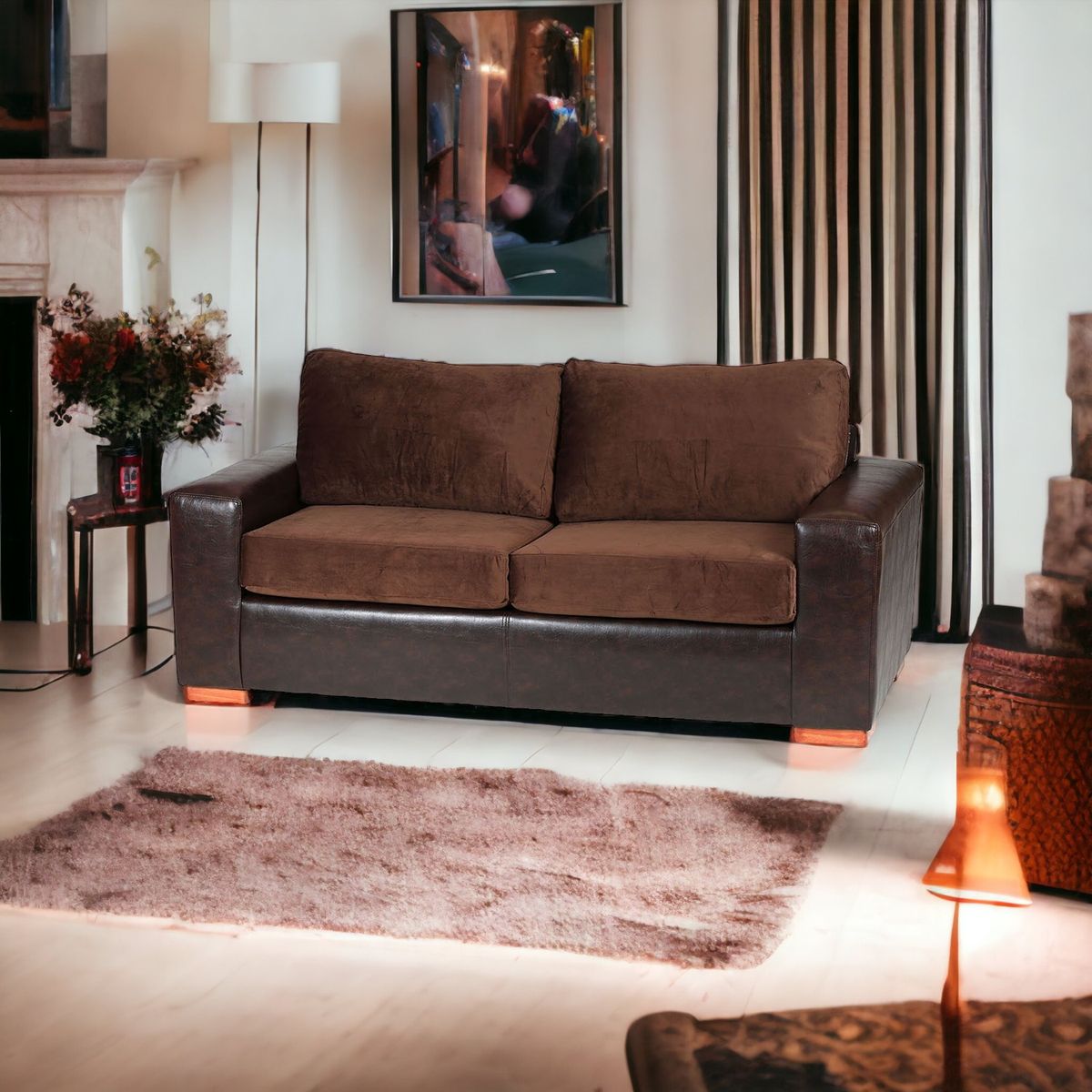 MUEBLES AMERICA - Sofá Infinity 3 Cuerpos Pu Café Felpa Café Moro