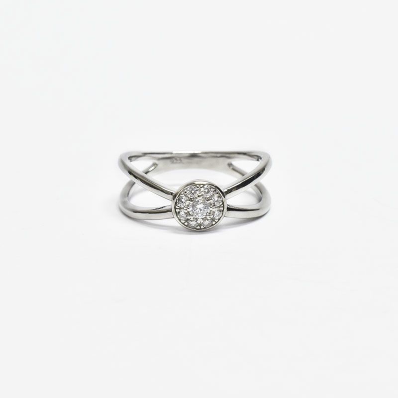 ROSETT - Anillo cruzado en X con circón redondo Plata 925