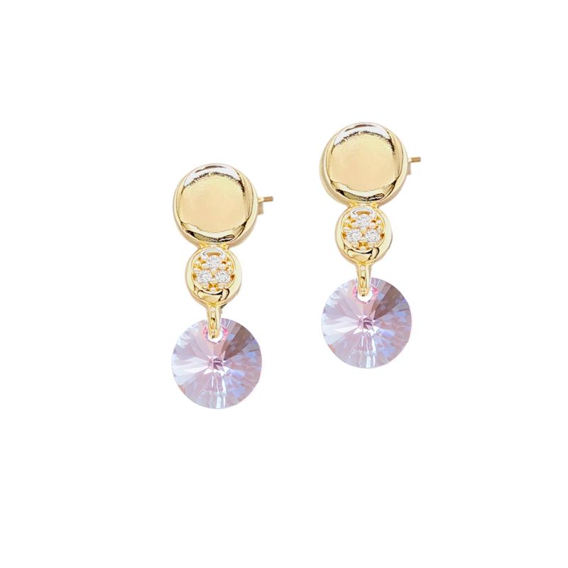 JOYAS MONTERO - Aros Punto  De Luz Gold Cristal Genuino Rose Shimmer .