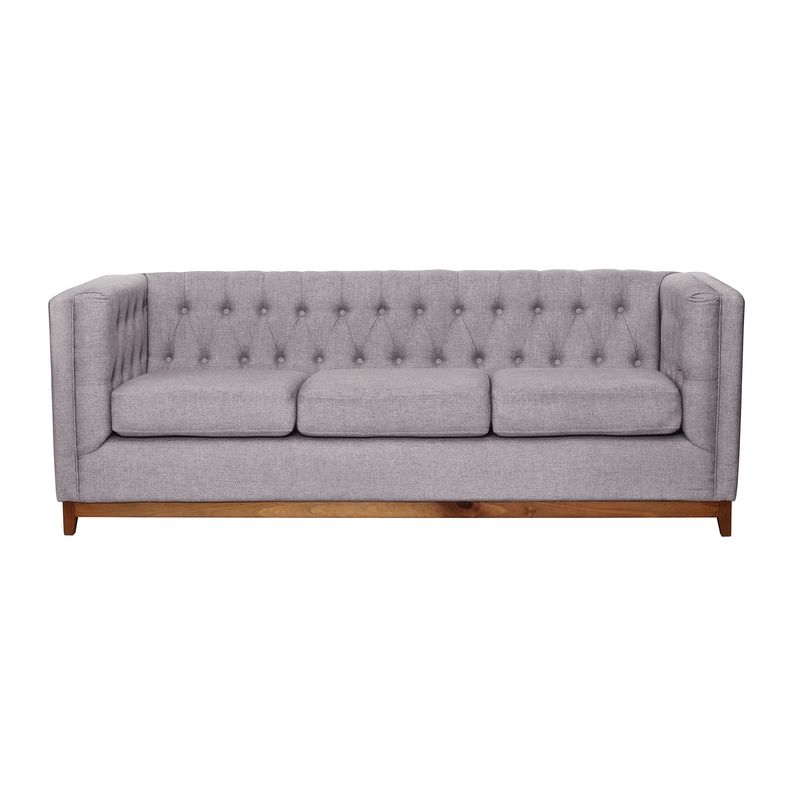 LATAM HOME - Sofá Roma 3 Cuerpos Capitoné Lino Gris Claro