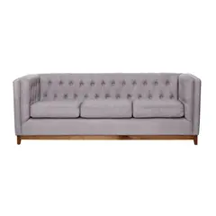 LATAM HOME - Sofá Roma 3 Cuerpos Capitoné Lino Gris Claro