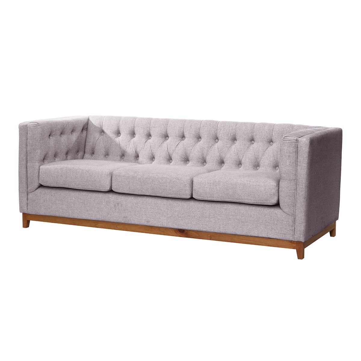 LATAM HOME - Sofá Roma 3 Cuerpos Capitoné Lino Gris Claro