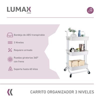 Imagen 2 del producto Carrito Organizador 3 Niveles con Ruedas Blanco