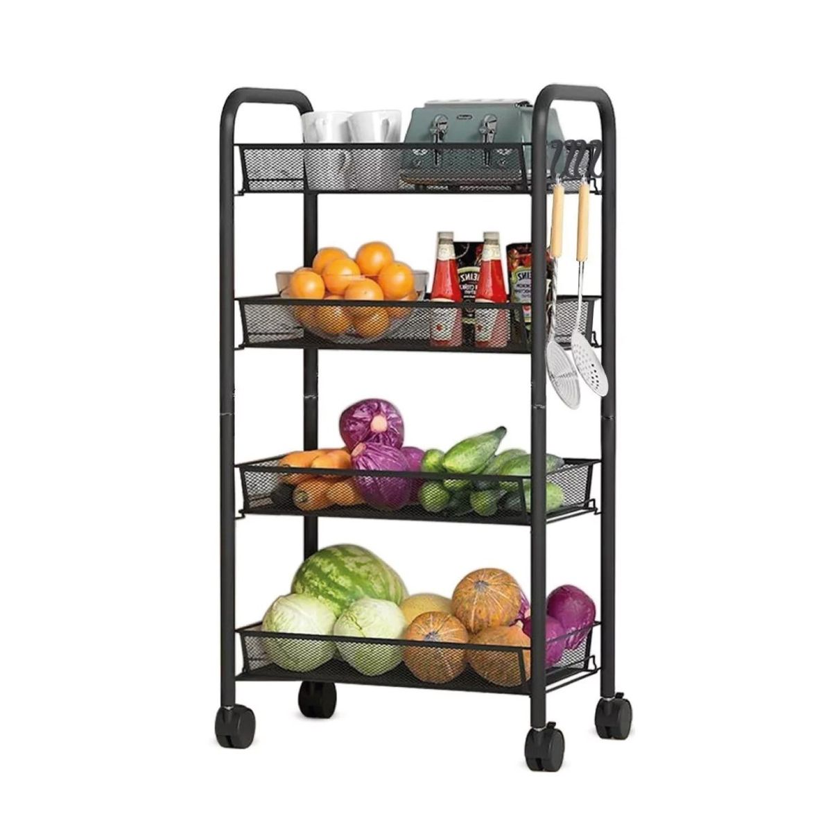 LUMAX - Carrito Organizador 4 Niveles Lumax con Ruedas Negro