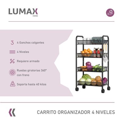Imagen 2 del producto Carrito Organizador 4 Niveles con Ruedas Negro