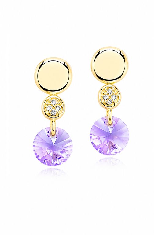 Aros Punto De Luz Gold 24K creado con cristales de Swarovski Violeta Violeta TALLA UNICA
