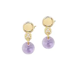 JOYAS MONTERO - Aros Punto De Luz Gold Cristal Genuino Violeta.