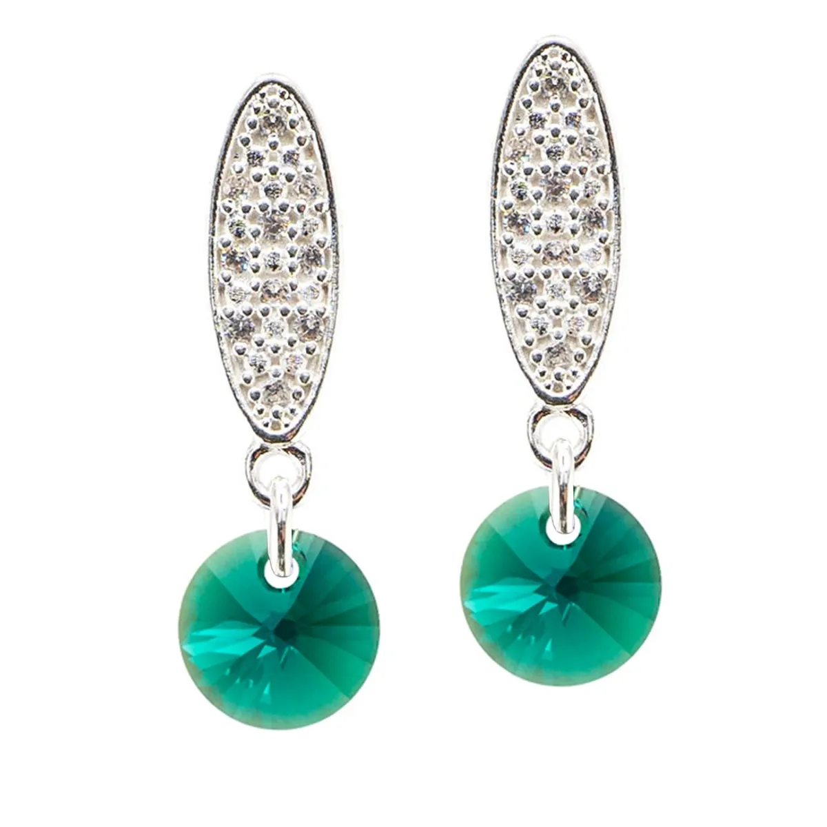 JOYAS MONTERO - Aros Punto De Luz Baño Oro Blanco creado con cristales de Swarovski® Emerald