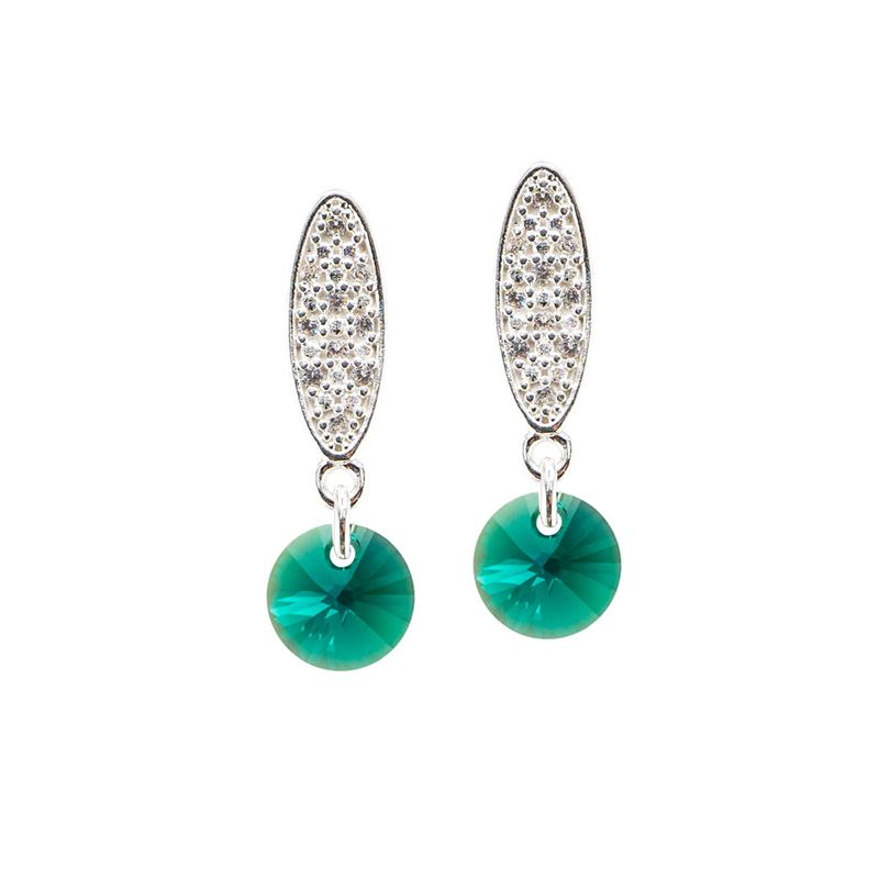 JOYAS MONTERO - Aros Punto De Luz Con Baño de Oro Blanco Cristal Genuino Emerald