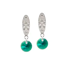 JOYAS MONTERO - Aros Punto De Luz Con Baño de Oro Blanco Cristal Genuino Emerald