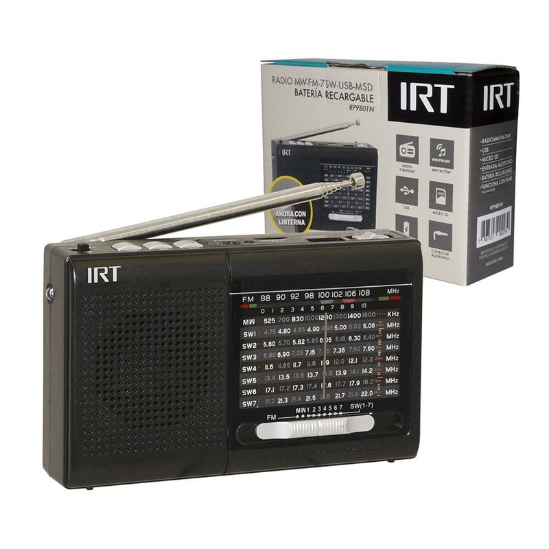 IRT - Radio Am fm sw usb msd 9 Bandas Recargable Negra IRT